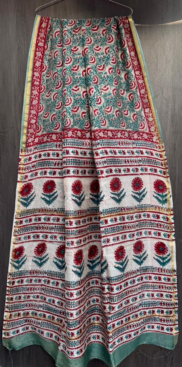 Hand Block Work Pure Chanderi Saree With Blouse
