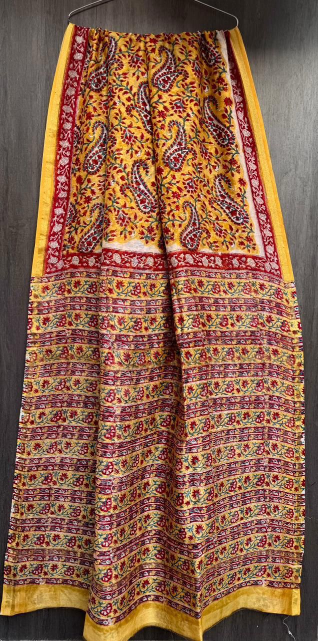 Hand Block Work Pure Chanderi Saree With Blouse