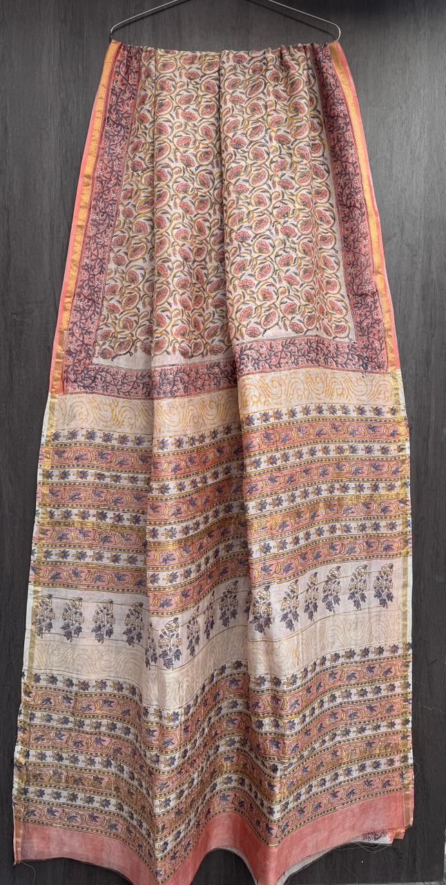 Hand Block Work Pure Chanderi Saree With Blouse