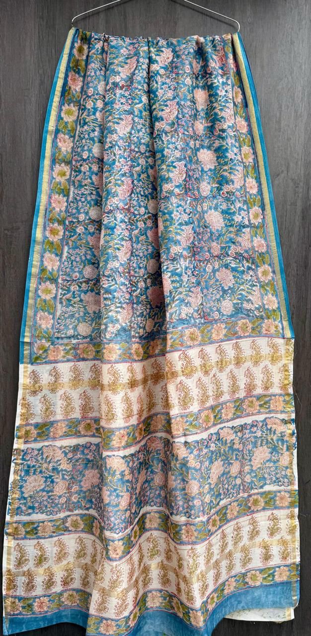 Hand Block Work Pure Chanderi Saree With Blouse