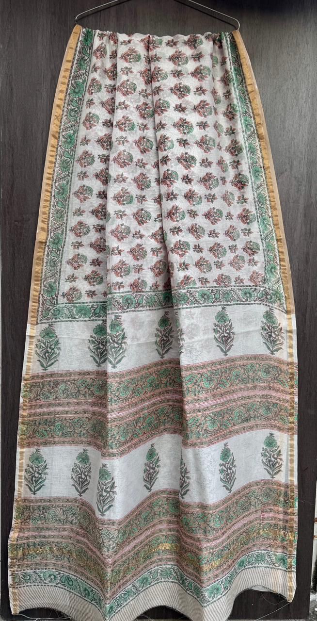 Hand Block Work Pure Chanderi Saree With Blouse