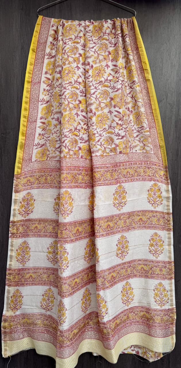 Hand Block Work Pure Chanderi Saree With Blouse