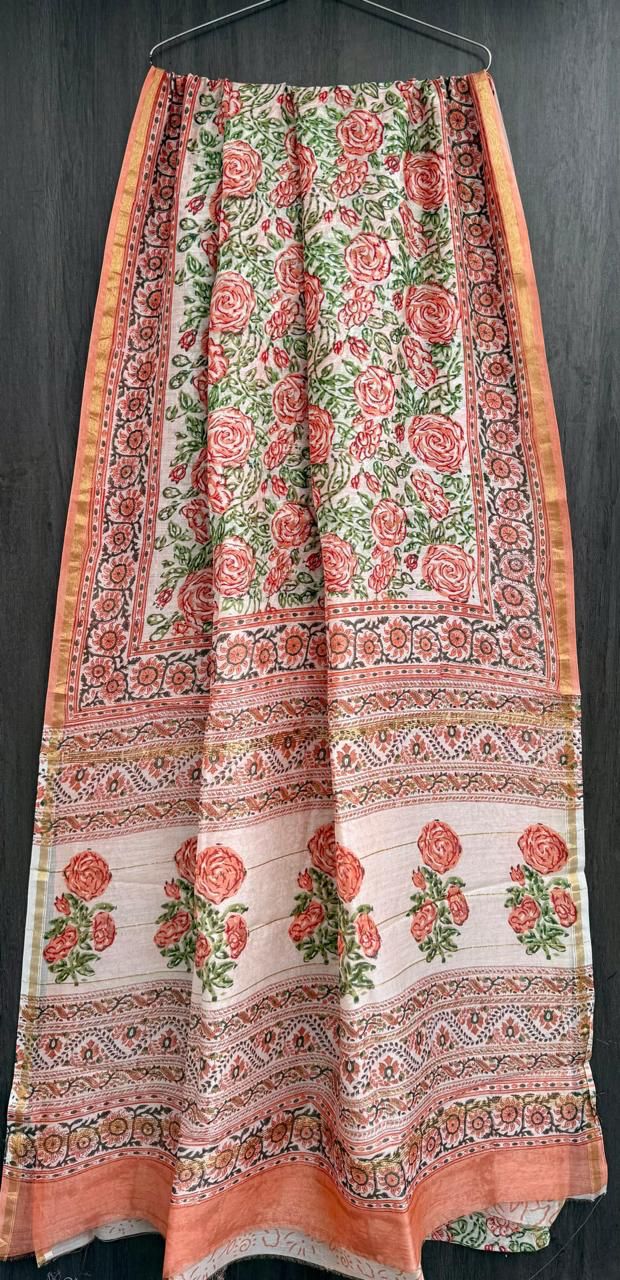 Hand Block Work Pure Chanderi Saree With Blouse