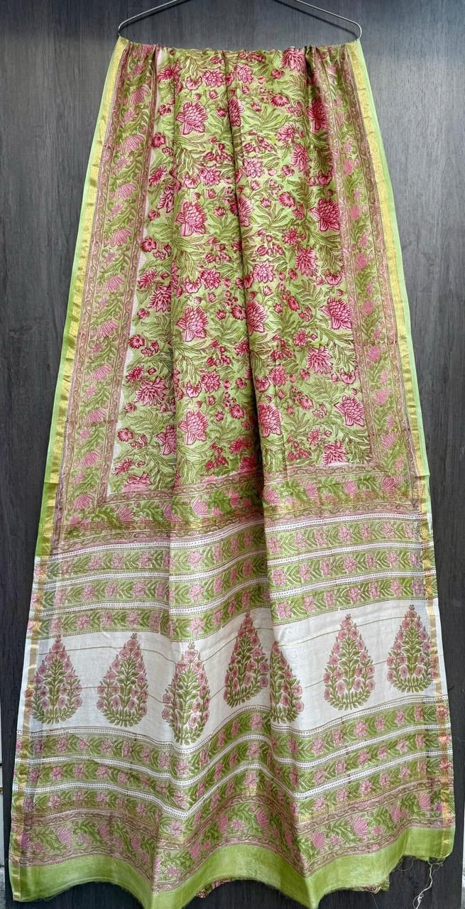 Hand Block Work Pure Chanderi Saree With Blouse