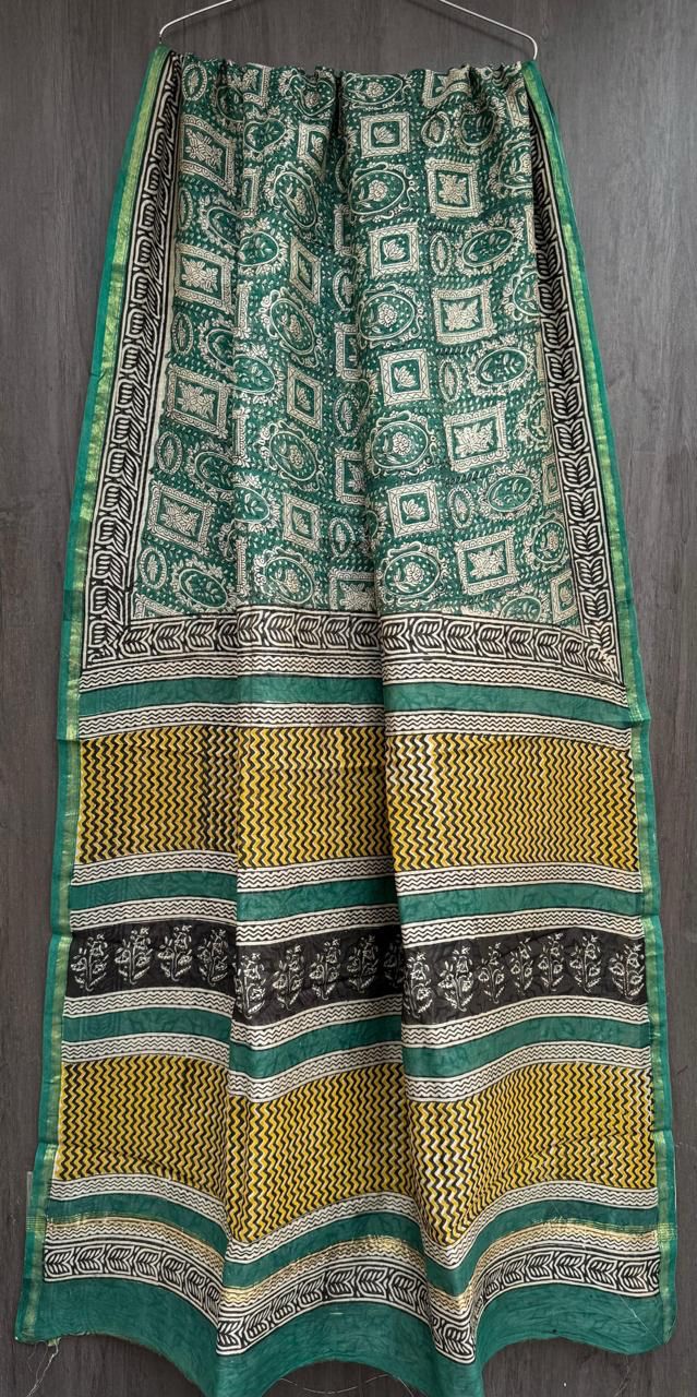 Hand Block Work Pure Chanderi Saree With Blouse
