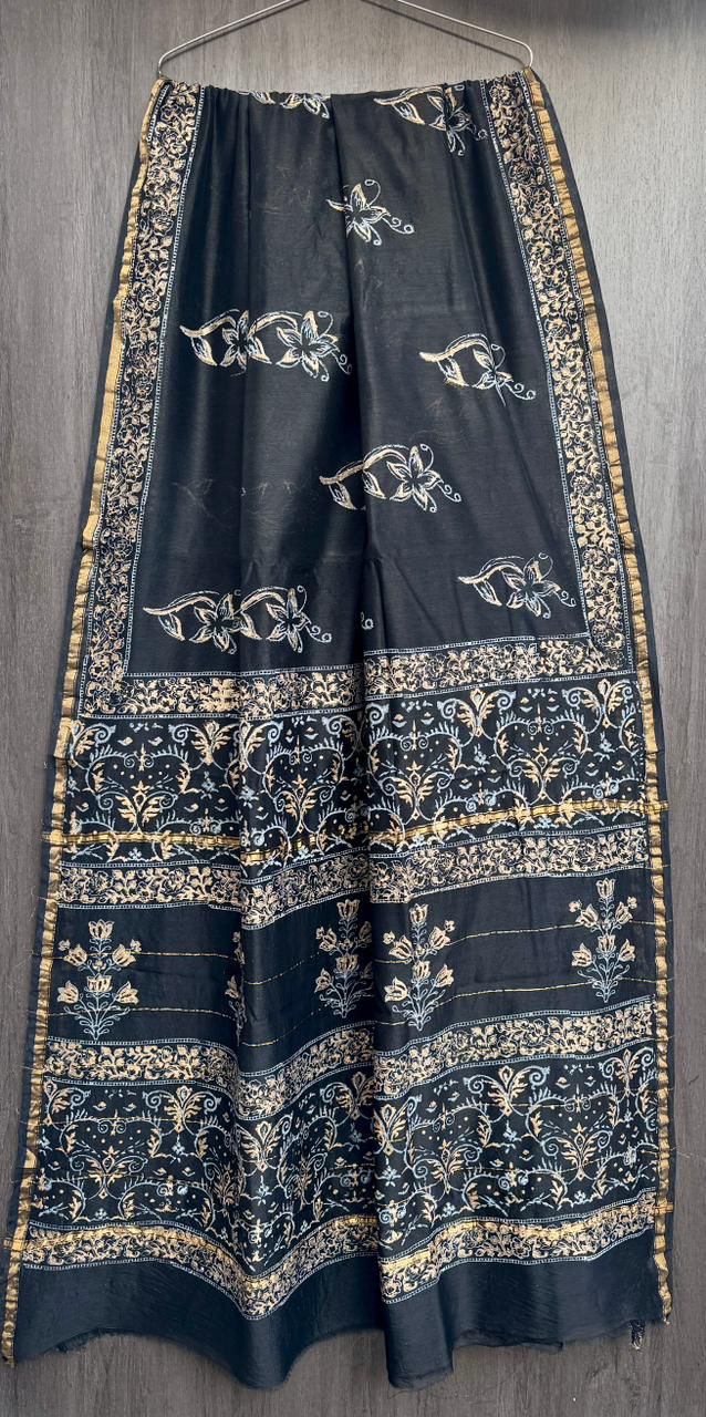 Hand Block Work Pure Chanderi Saree With Blouse