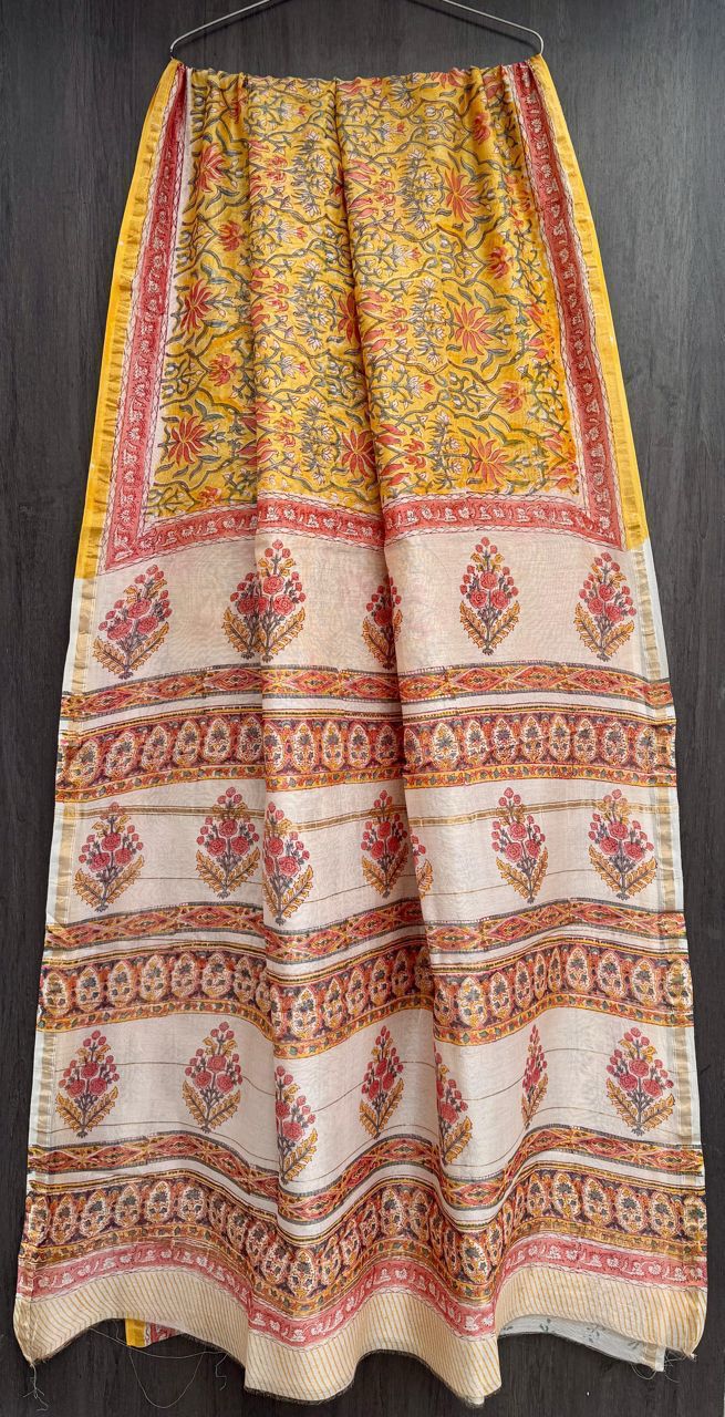 Hand Block Work Pure Chanderi Saree With Blouse