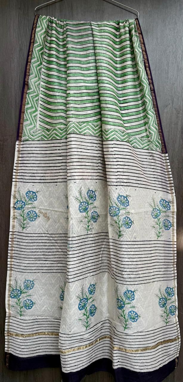 Hand Block Work Pure Chanderi Saree With Blouse
