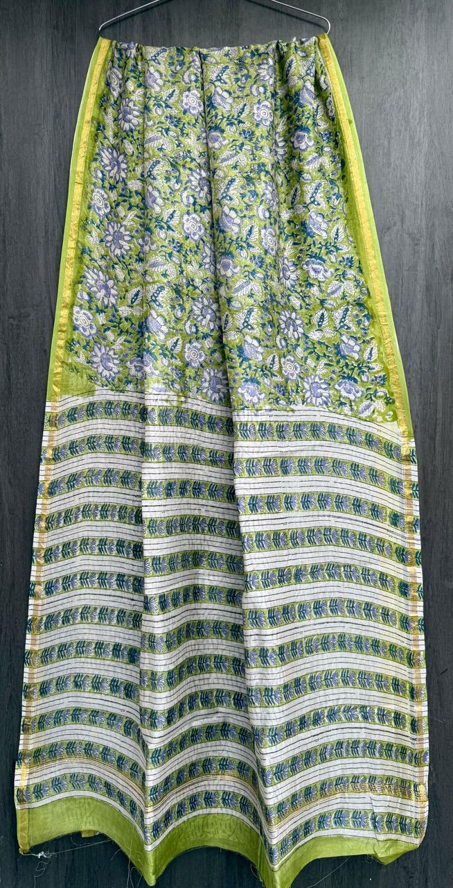 Hand Block Work Pure Chanderi Saree With Blouse