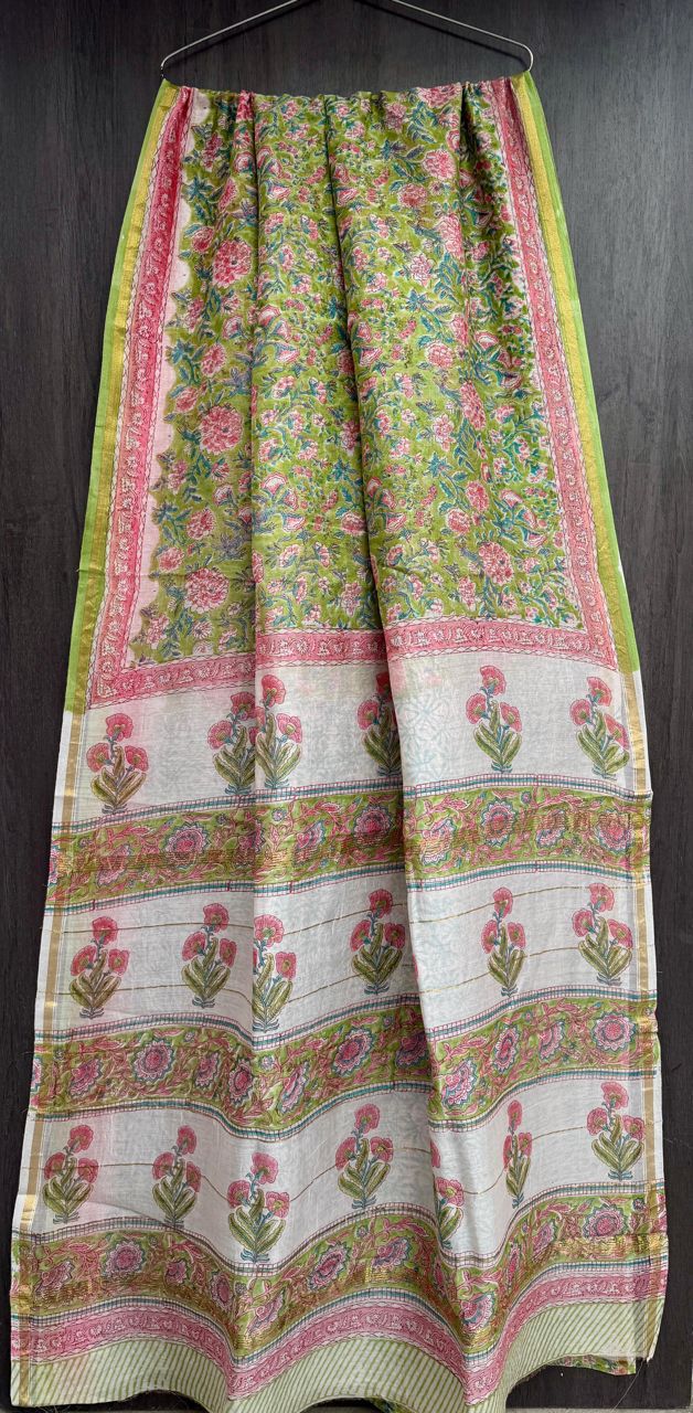 Hand Block Work Pure Chanderi Saree With Blouse