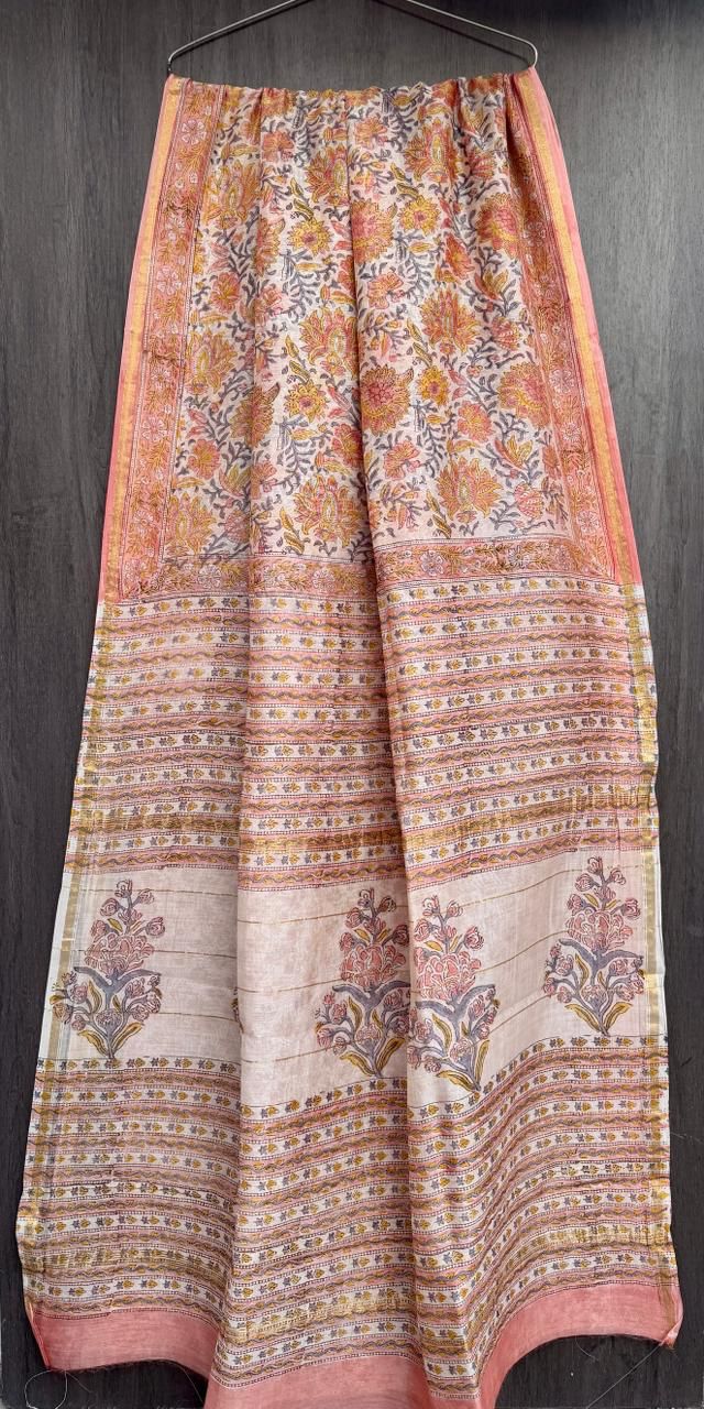 Hand Block Work Pure Chanderi Saree With Blouse
