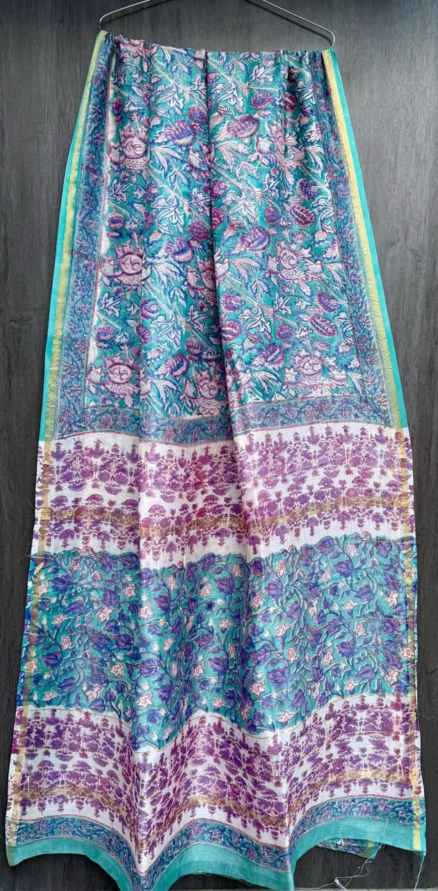 Hand Block Work Pure Chanderi Saree With Blouse
