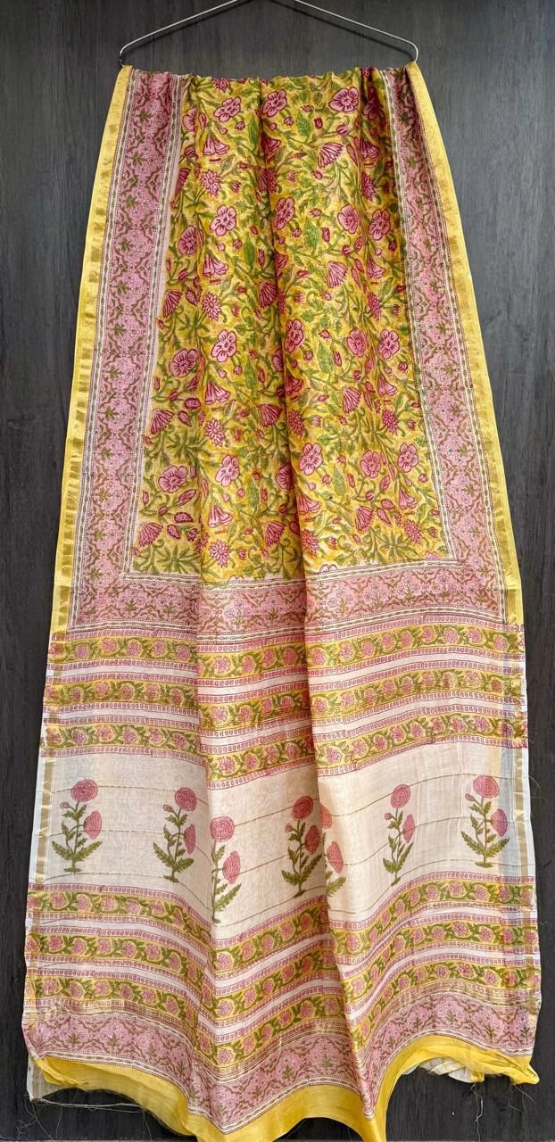Hand Block Work Pure Chanderi Saree With Blouse