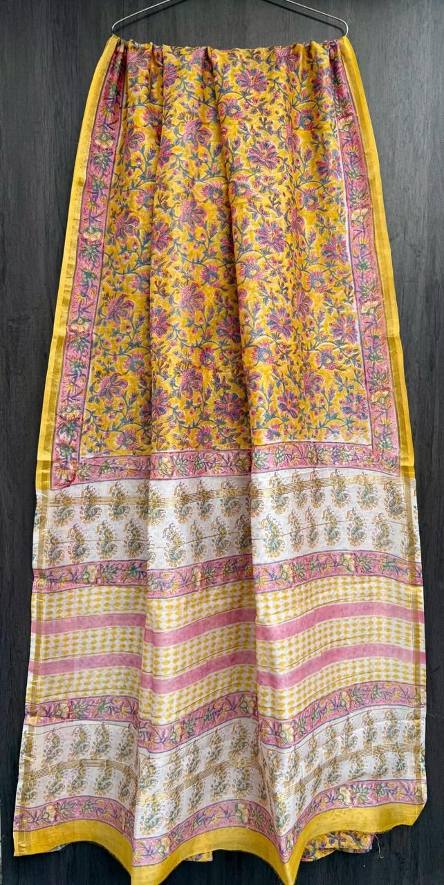 Hand Block Work Pure Chanderi Saree With Blouse