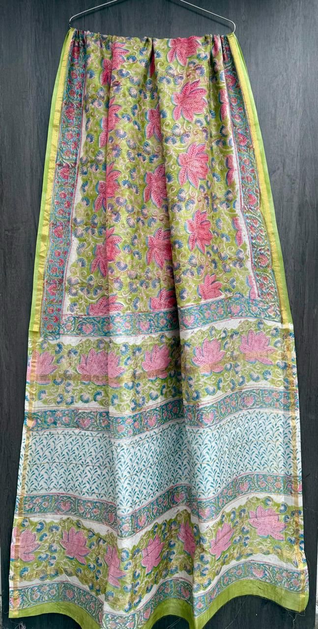 Hand Block Work Pure Chanderi Saree With Blouse