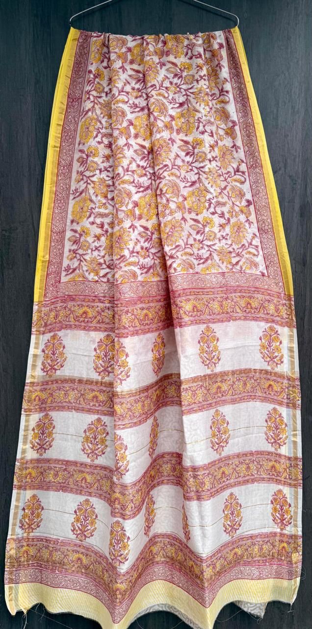 Hand Block Work Pure Chanderi Saree With Blouse
