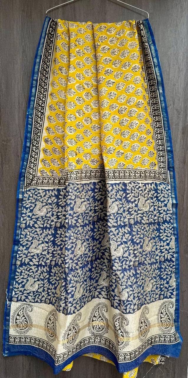 Hand Block Work Pure Chanderi Saree With Blouse