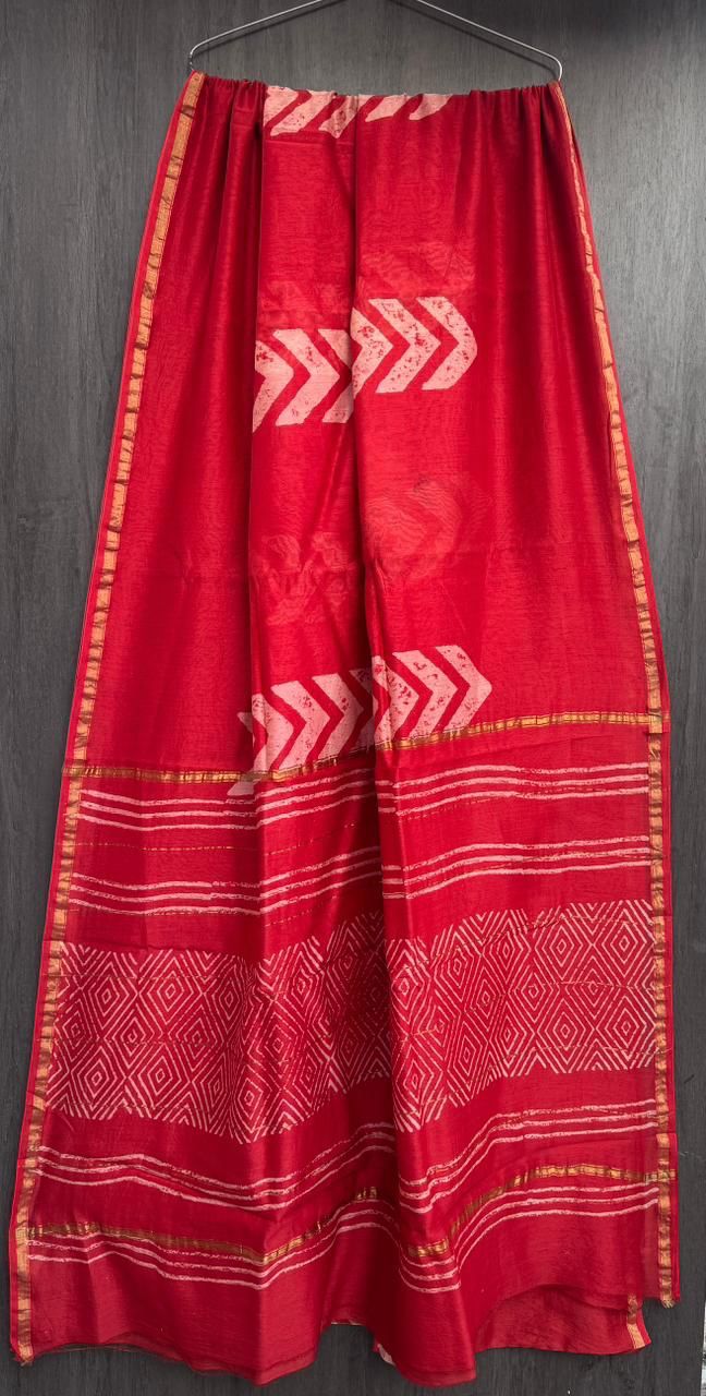Hand Block Work Pure Chanderi Saree With Blouse
