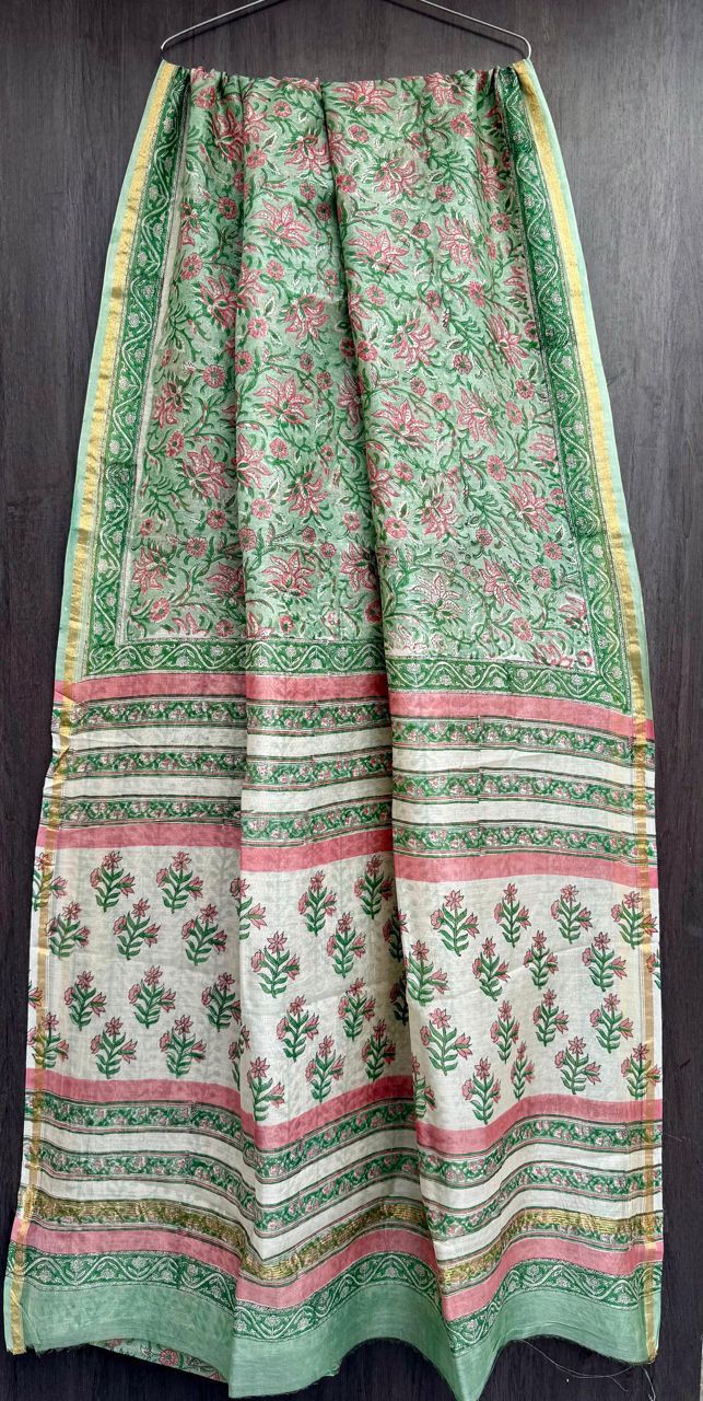 Hand Block Work Pure Chanderi Saree With Blouse