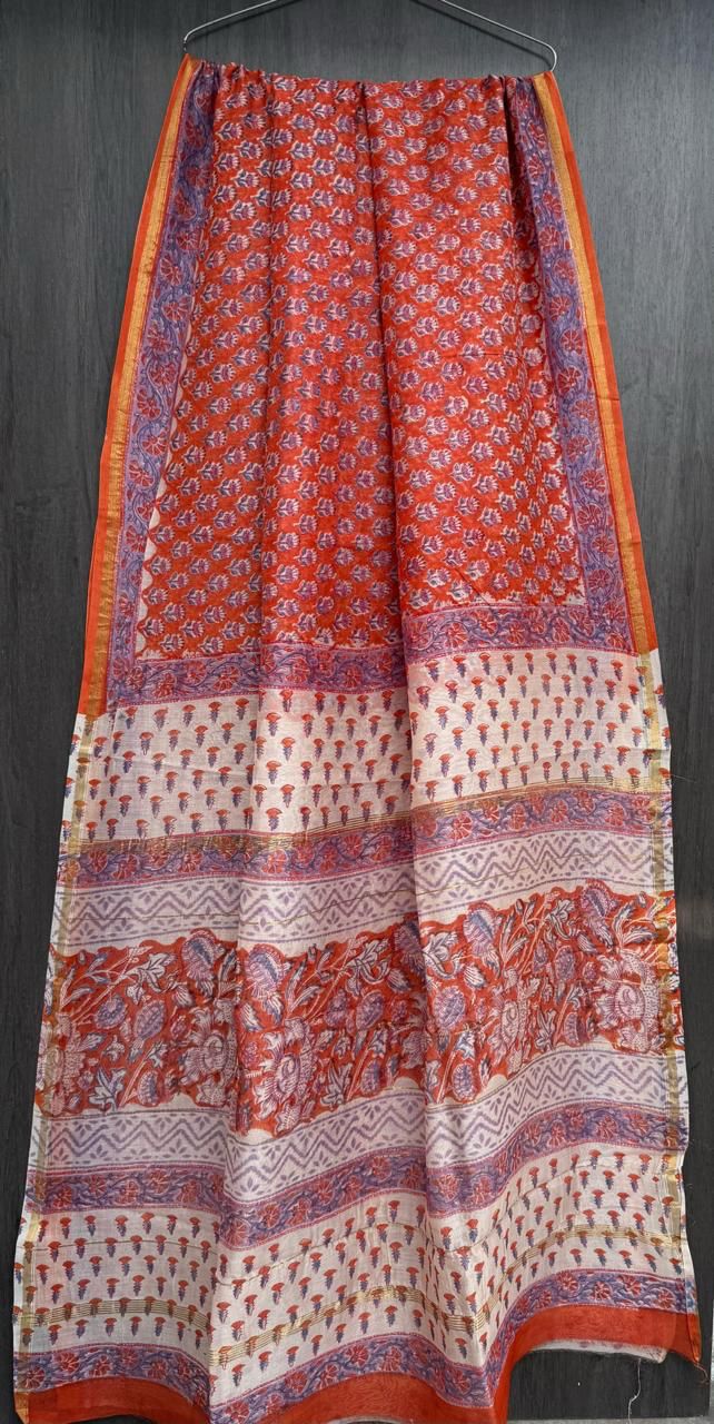 Hand Block Work Pure Chanderi Saree With Blouse