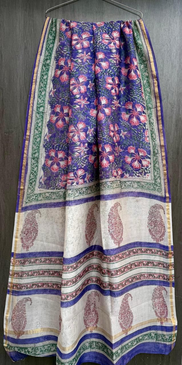 Hand Block Work Pure Chanderi Saree With Blouse