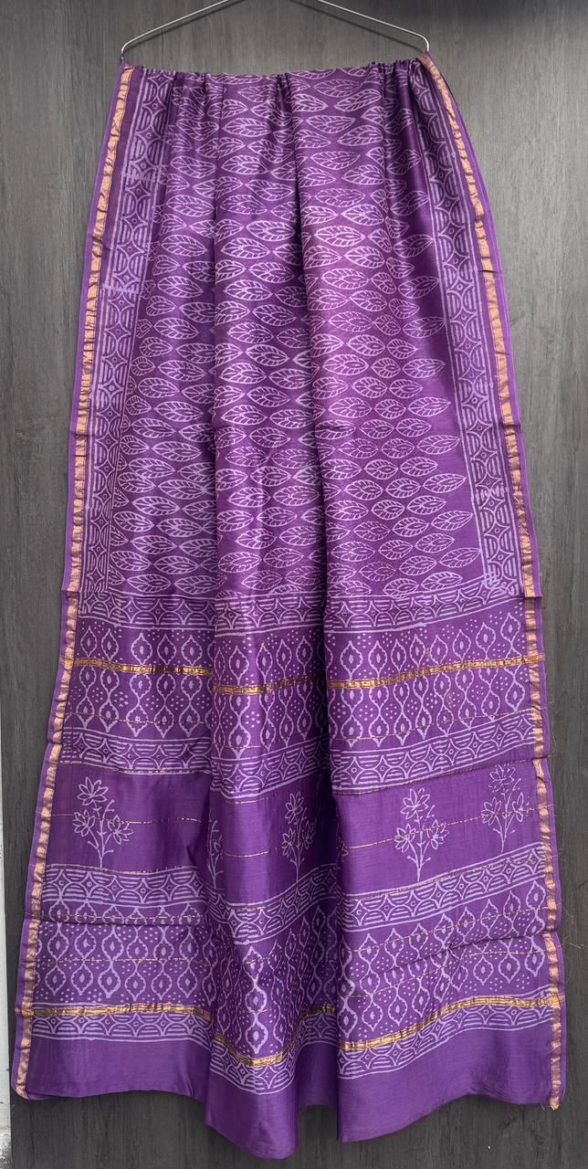 Hand Block Work Pure Chanderi Saree With Blouse