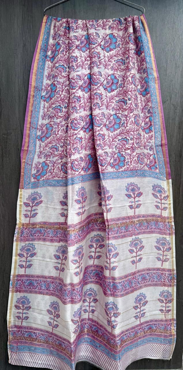 Hand Block Work Pure Chanderi Saree With Blouse