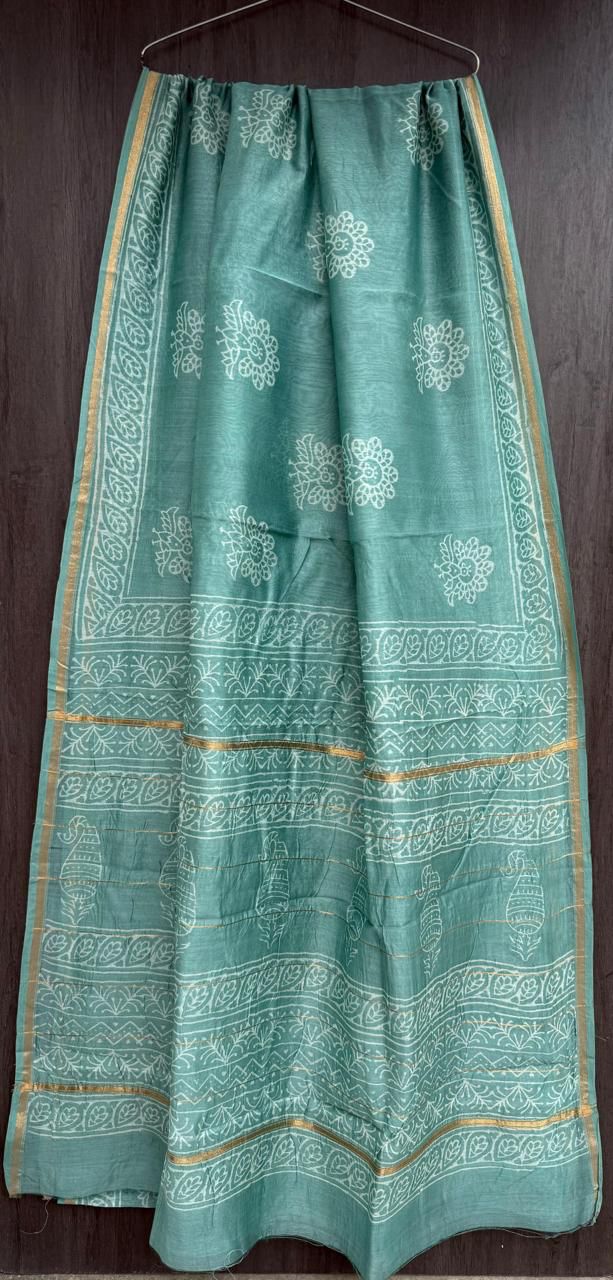 Hand Block Work Pure Chanderi Saree With Blouse
