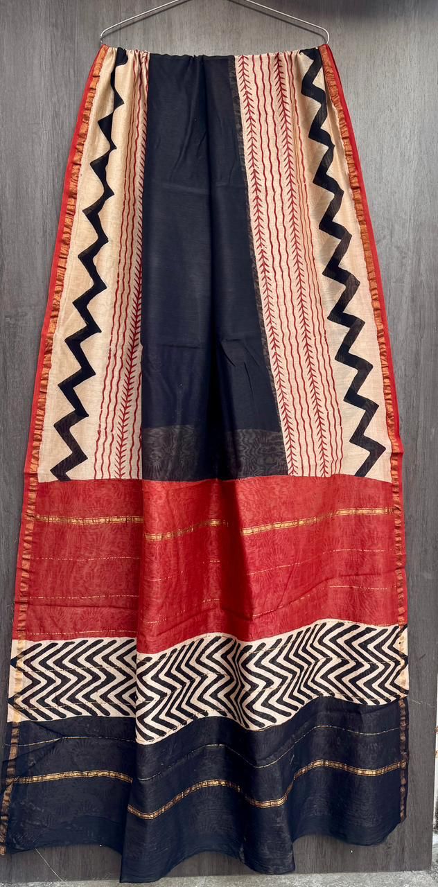 Hand Block Work Pure Chanderi Saree With Blouse