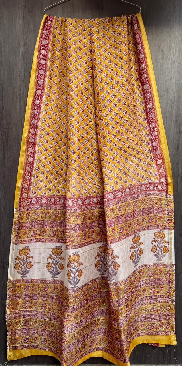 Hand Block Work Pure Chanderi Saree With Blouse