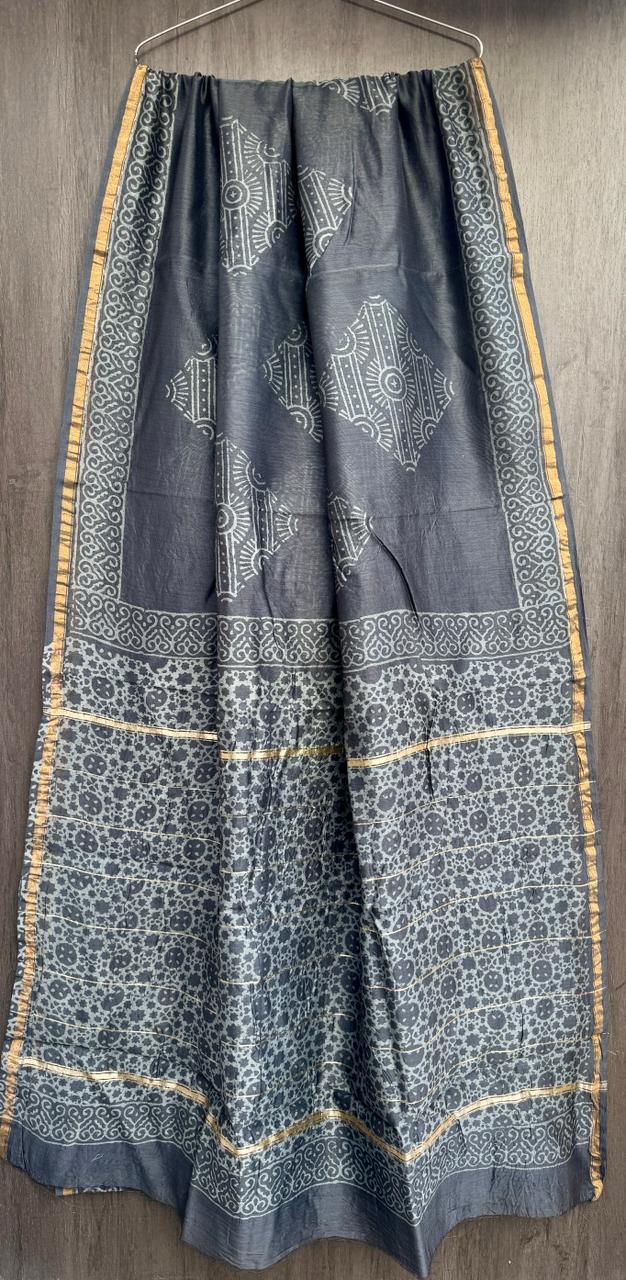 Hand Block Work Pure Chanderi Saree With Blouse