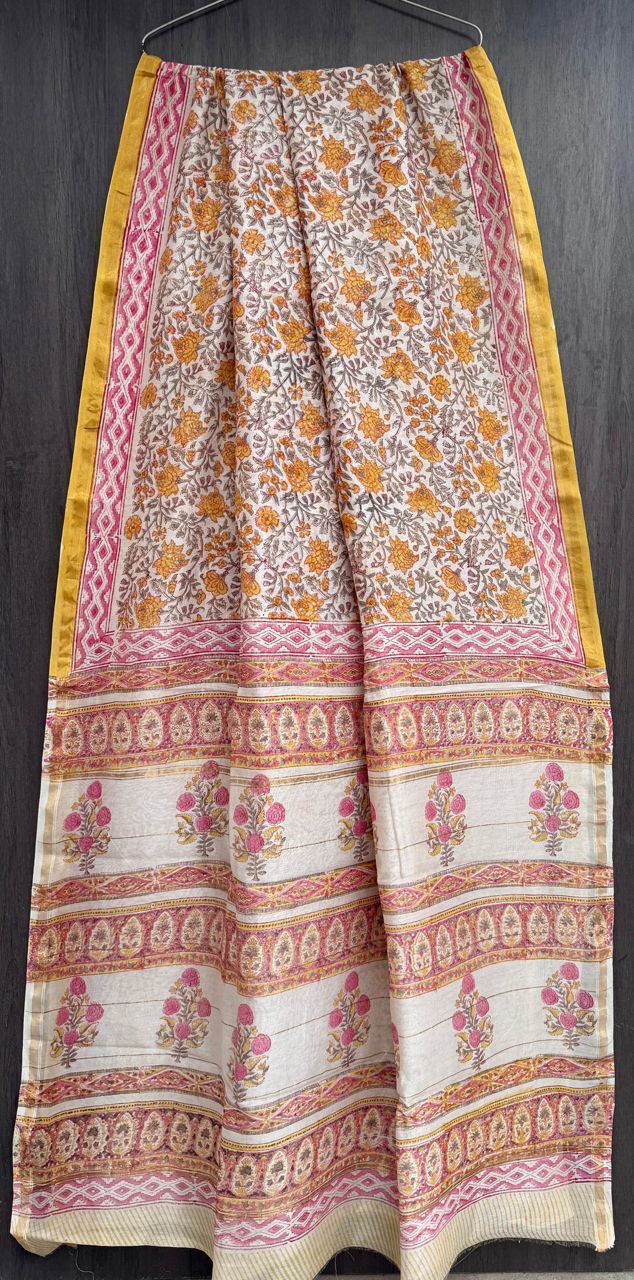 Hand Block Work Pure Chanderi Saree With Blouse