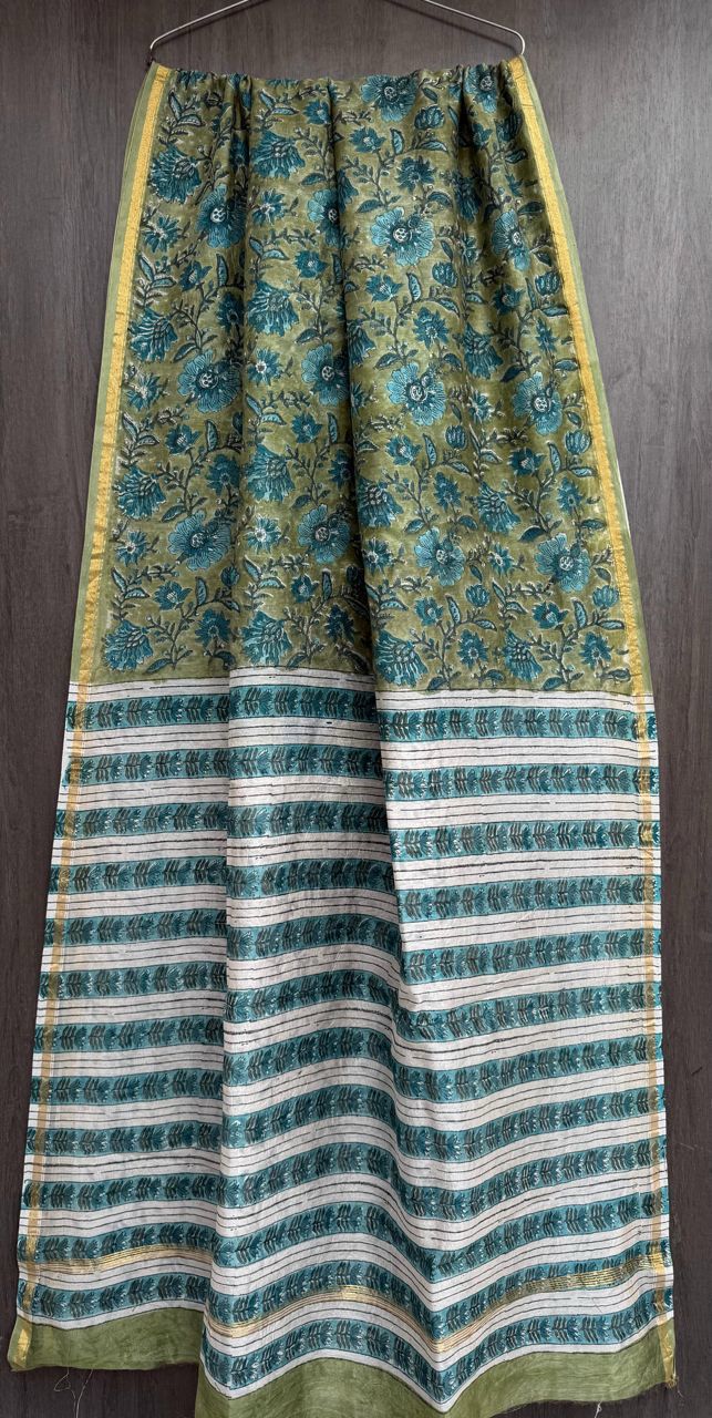 Hand Block Work Pure Chanderi Saree With Blouse