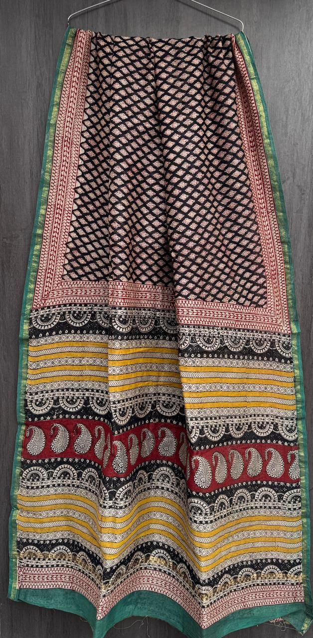 Hand Block Work Pure Chanderi Saree With Blouse