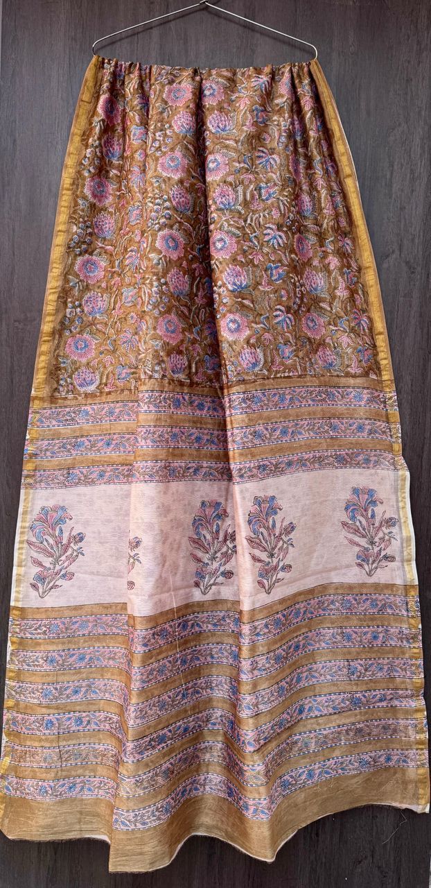 Hand Block Work Pure Chanderi Saree With Blouse