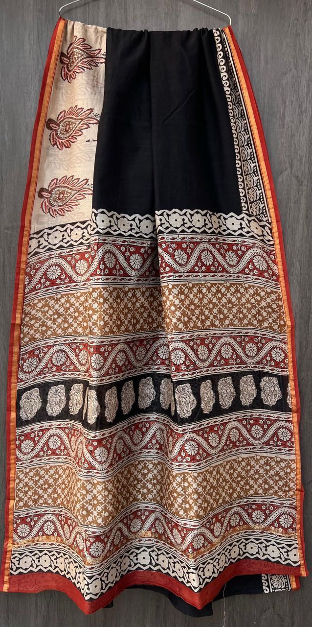 Hand Block Work Pure Chanderi Saree With Blouse