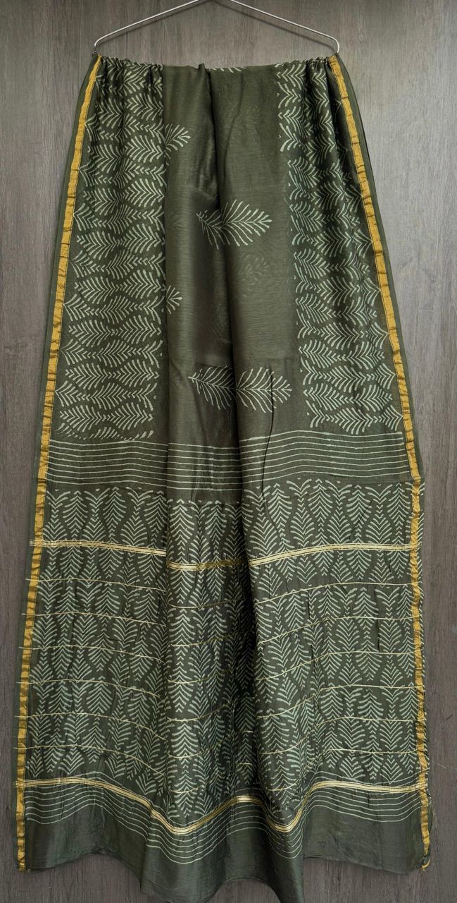 Hand Block Work Pure Chanderi Saree With Blouse