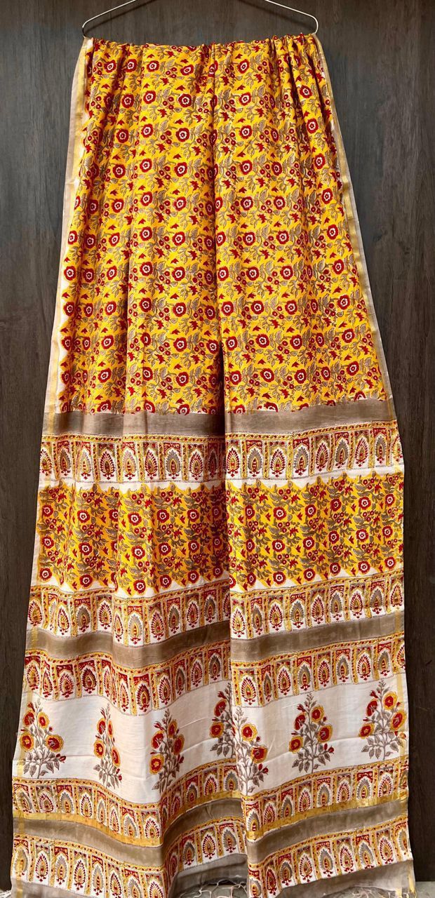 Hand Block Work Pure Chanderi Saree With Blouse