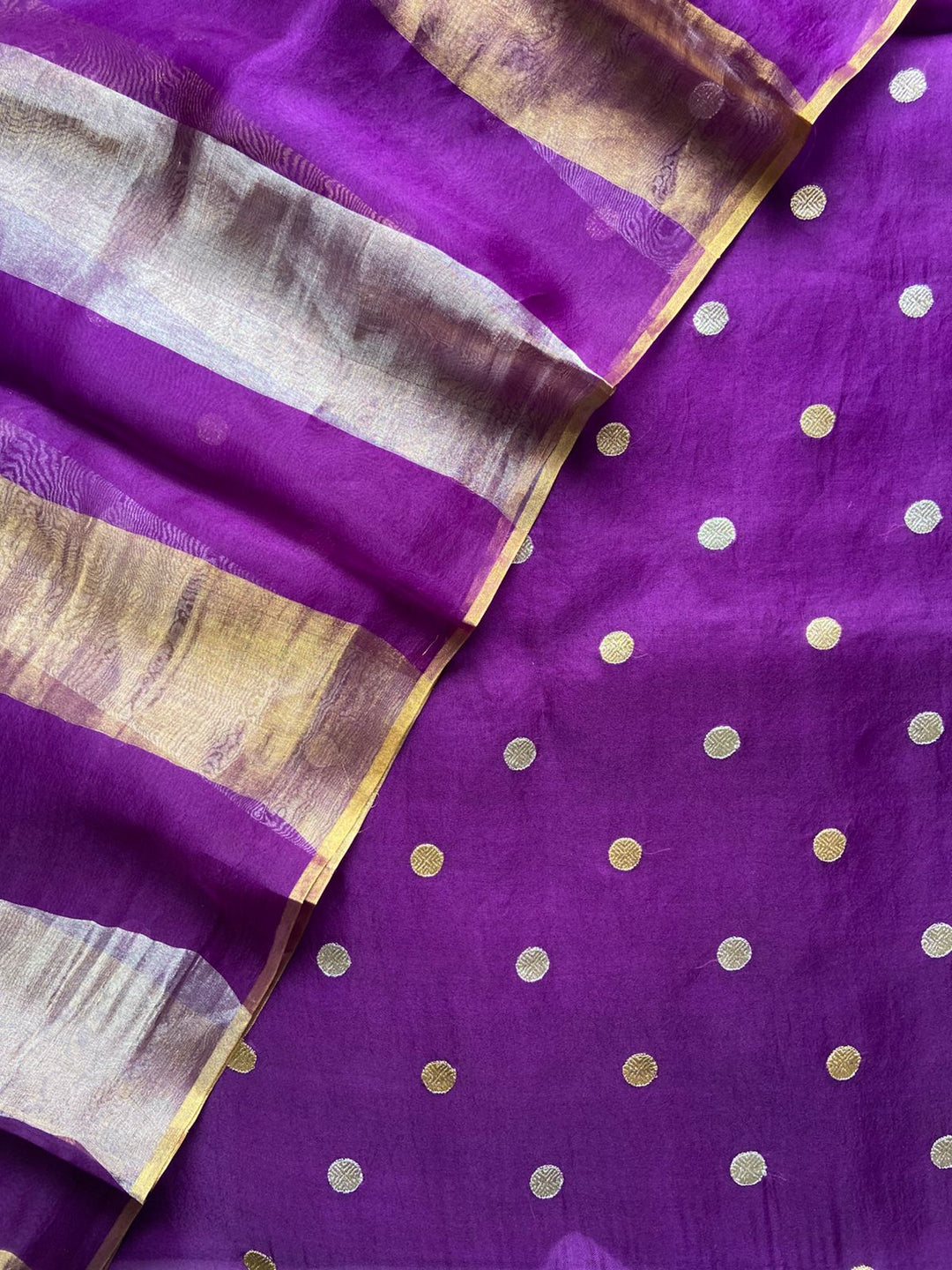 Exclusive Pure Banarasi Organza Unstitched Suit with Tissue Gold Silver Patta Dupatta