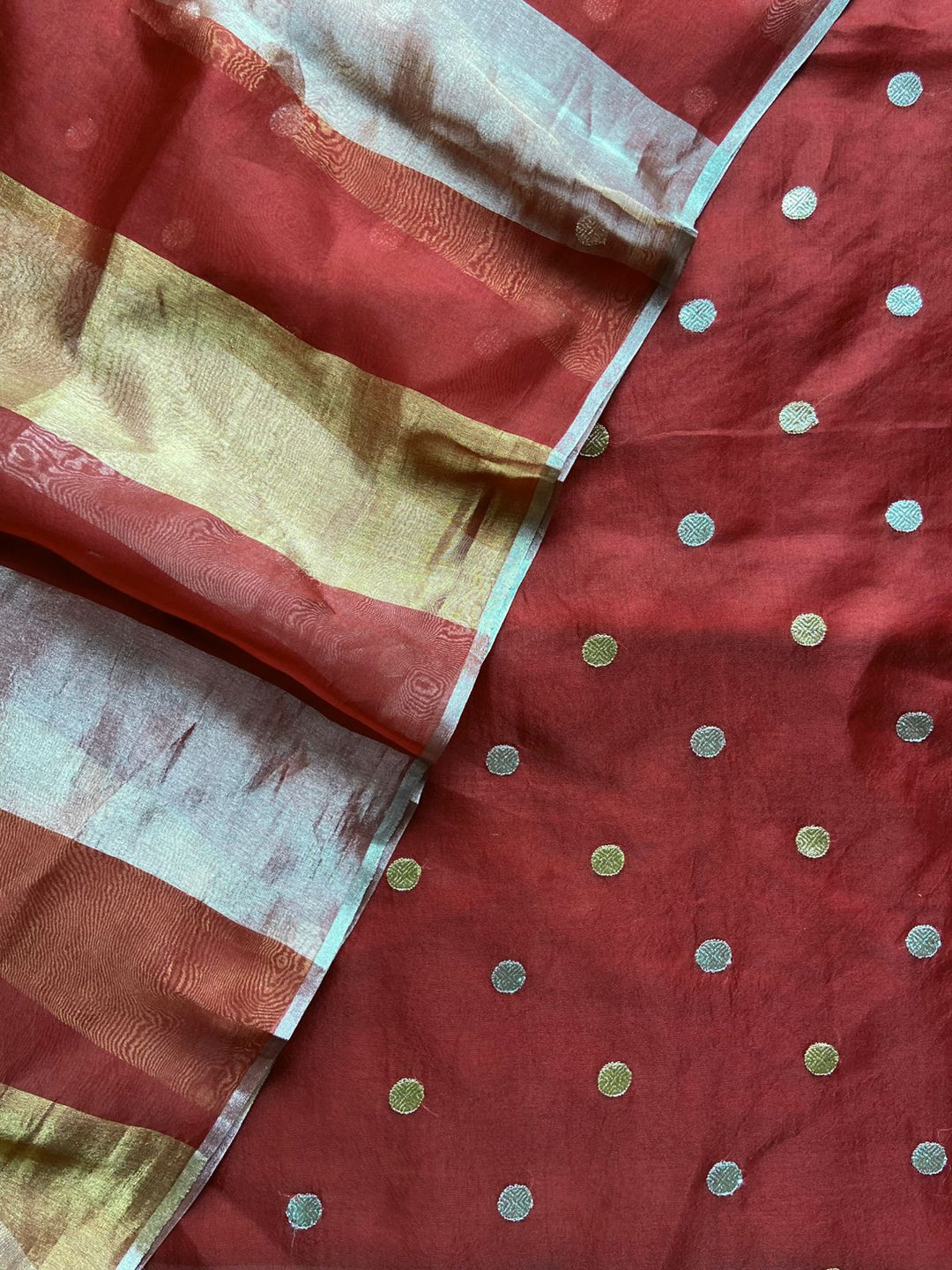 Exclusive Pure Banarasi Organza Unstitched Suit with Tissue Gold Silver Patta Dupatta