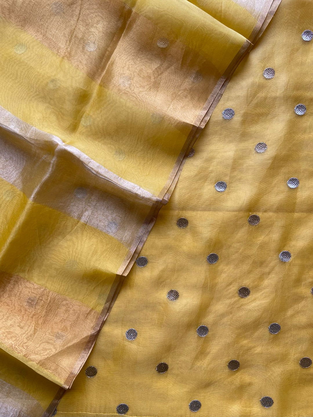 Exclusive Pure Banarasi Organza Unstitched Suit with Tissue Gold Silver Patta Dupatta