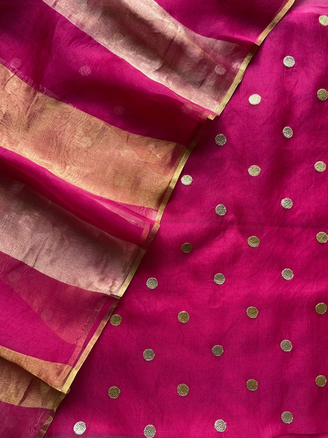 Exclusive Pure Banarasi Organza Unstitched Suit with Tissue Gold Silver Patta Dupatta