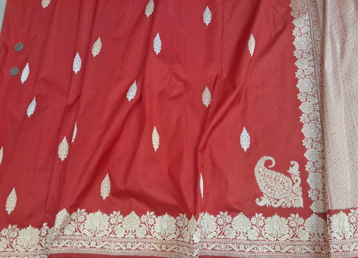 Pure Banarasi Katan by Katan Silk Saree with Kadhwa Buti Work and konia Border