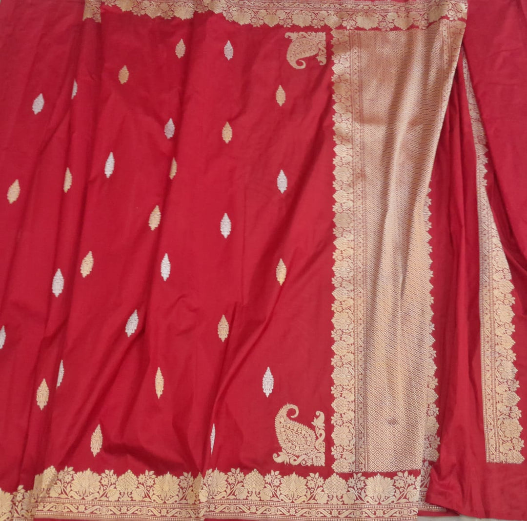 Pure Banarasi Katan by Katan Silk Saree with Kadhwa Buti Work and konia Border