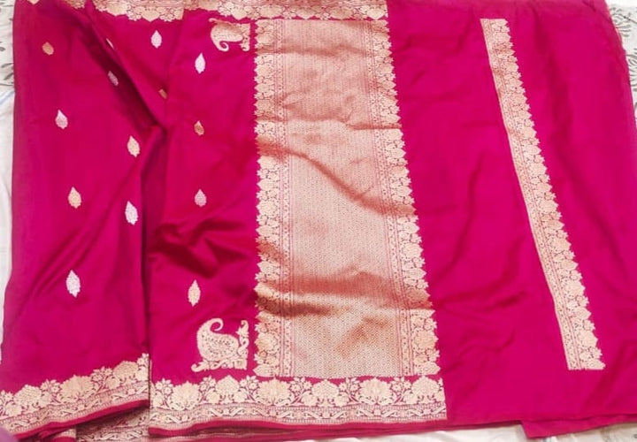 Pure Banarasi Katan by Katan Silk Saree with Kadhwa Buti Work and konia Border