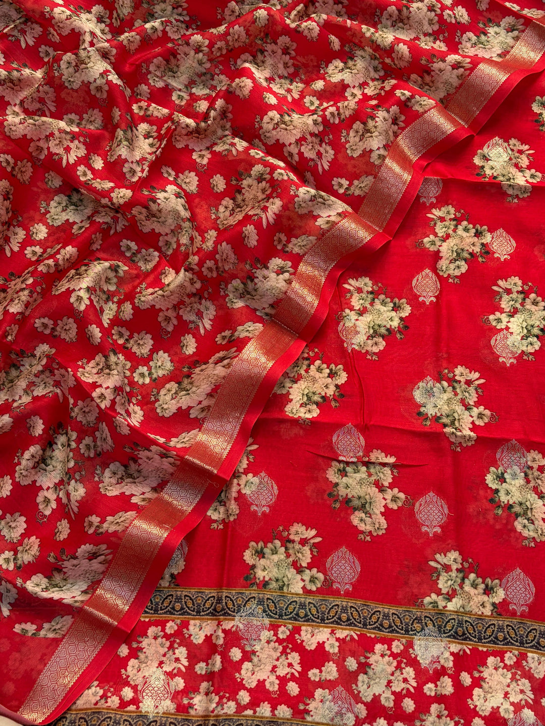 Pure Banarasi Chanderi silk Digtal print Zari Work Unstitched Suit.