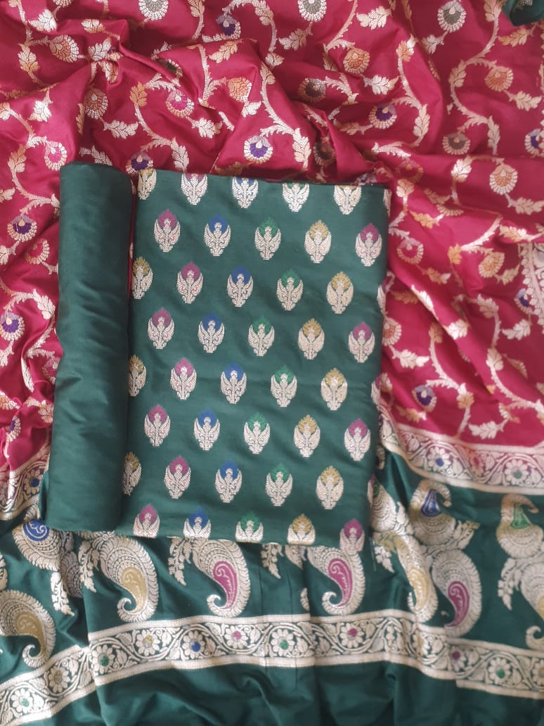 Banarasi Katan Silk Alfi Weaved Unstitched Suit