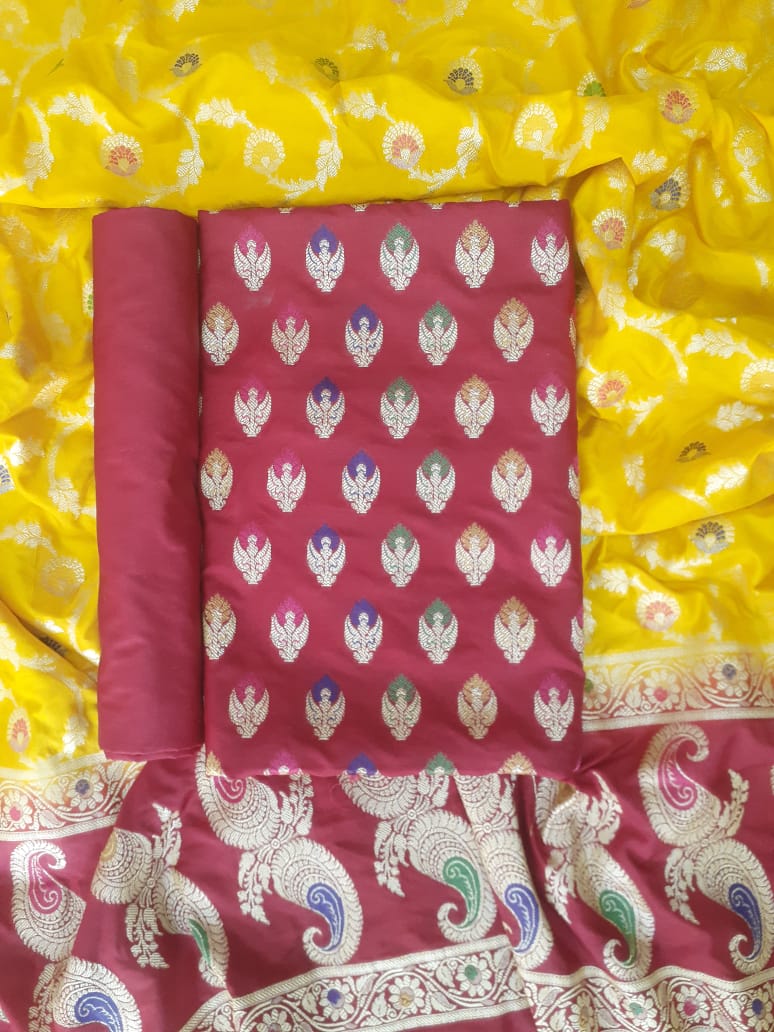 Banarasi Katan Silk Alfi Weaved Unstitched Suit