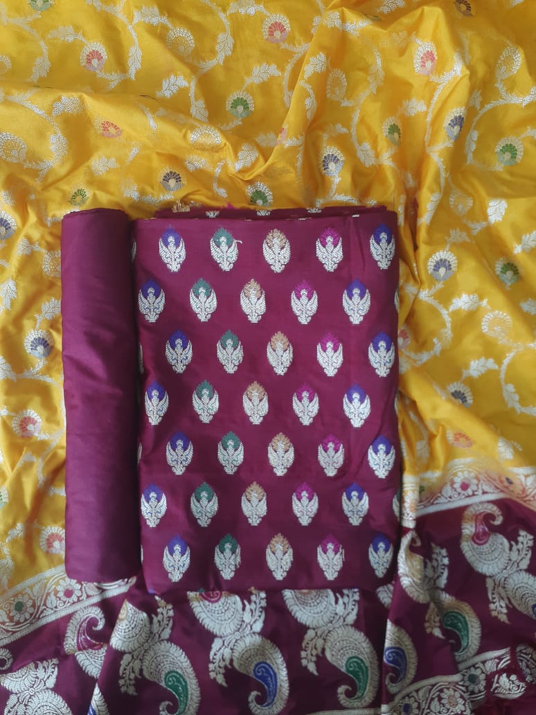 Banarasi Katan Silk Alfi Weaved Unstitched Suit