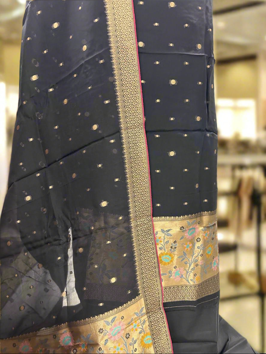 Pure Banarasi Handloom Organza Paithani Weaved Unstitched Suit With Banarsi Handloom Organza Paithani Border Dupatta